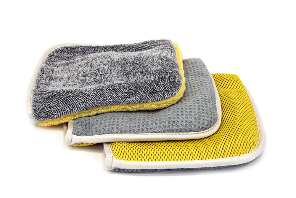 [Multi Flip] Four Weave Microfiber Towels - Mesh | Twist | Plush | Waffle (8 in. x 8 in., 500/400/360/300 gsm) 3 pack