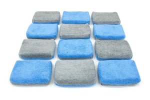 [Saver Applicator Terry] Microfiber Terry Applicator Sponge with Plastic Barrier - Blue & Gray - 12 pack